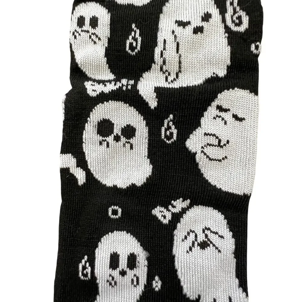 Ghost Socks 3 Pair Unisex Lot Black White Halloween Spooky Goth Tall Socks